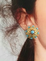 Turquoise domed gold tone earing