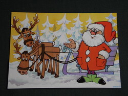 Képeslap,Foky Ottó - Emmi,grafikai rajzos,szarvas,télapó,mikulásszán,karácsony,ünnepi,1990-