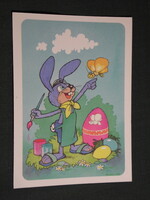 Képeslap,Foky Ottó - Emmi,grafikai rajzos,nyúl,tojás,húsvét,ünnepi,1990-
