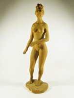 ÁLLÓ NŐI AKT 48 CM., JELZETT, FÁBÓL FARAGOTT FIGURA! (F054)