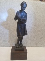 Olcsay-kiss Zoltán (1895-1981) reading girl cast statue, marked, damaged