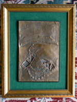 VESZPRÉMI IMRE(1932 - 2013) "HALÁSZOK" 1976, JELZETT BRONZ KISPLASZTIKA KERETEZVE 37X47cm, 5 kg