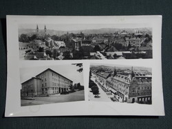Képeslap,Zalaegerszeg,mozaik,Arany bika szálló,iskola,utca látkép,részlet, 1957-