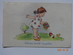 Régi grafikus húsvéti képeslap - Zombory Éva rajz