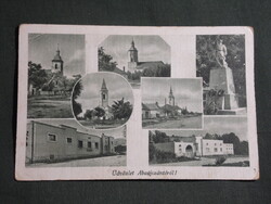 Képeslap,Abaújszántó,mozaik,templon,iskola,utca,hősi emlékmű látkép,részlet,1944-