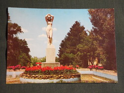 Képeslap,Agárd,Velencei tó,park,Fésülködő nő akt szobor látkép,részlet, 1971-