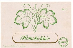 Boros címke: Homoki fehér, Budafok.