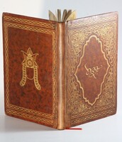 Tagore Nobel-díjas indiai költő ALÁÍRT kötete Dúsan aranyozott egyedi Bibliofil bőrkötésben !!