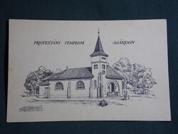 Képeslap,Agárd,Protestáns templom látkép,grafikai,rézkarc,Kellner Ernő kiadás Budapest,,1920-