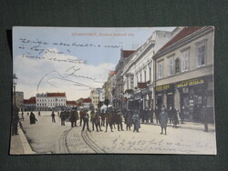 Képeslap,Szombathely,Erzsébet Királyné utca,kiss Ede fodrászüzlet,Deutsch nővérek trafik, 1914-