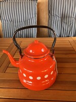 Piros alapon pöttyös kávéskanna ,kanna