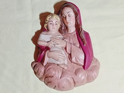 Biszkvit porcelán Szűz Mária Madonna gyermekkel fali relief kézimunka Dagmar Konrad