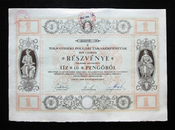 Tolnavidéki Polgári Takarékpénztár részvény 10 pengő 1928 - Tolna