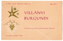 Boros címke: Villányi Burgundi. 1958-as Világkiállításra.