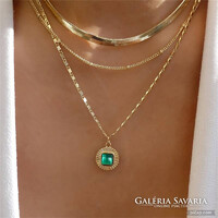 Aranyszínű Többrétegű Nyaklánc Zöld STRASSZ KŐ Díszítéssel, Elegáns Stílus 18K Arannyal bevonva