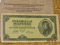 100.000.000 SZÁZMILLIÓ MILPENGŐ 1946 UNC-