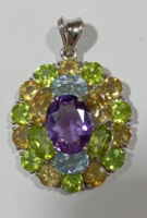 Sterling ezüst /jelzett/ medál ametiszt, peridot ,és topáz ,türkiz eredeti kövekkel 20 sz