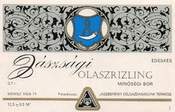 Boros címke: Jászsági Olaszrizling. Szeged.