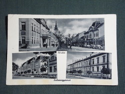 Képeslap,Balassagyarmat,mozaik,iskola,megyeháza,városháza,Főutca látkép,részlet,1940-