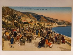 Antik francia képeslap Menton Promenádé pecsét 1930