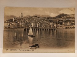 Antik francia képeslap Menton Kilátás Mentonra a tengerről pecsét 1914