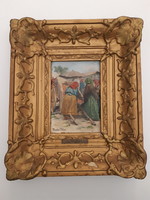 Károly Pállya Carolus 1875-1948 oil, wood painting of market, fair scene