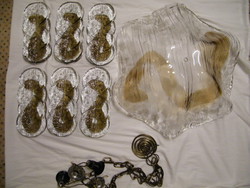 Vintage  J.T. Kalmar Citrus üveg függőcsillár lapok (6 db) és függeszték lámpaüveg