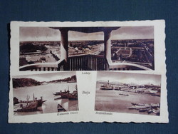 Képeslap,Baja,mozaik,Kamarás Duna,Hajóállomás,városi látkép,részlet,1940-