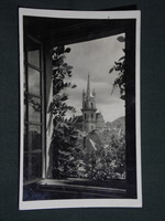 Képeslap,Románia,Beszterce,Bistritz,templom látkép az ablakból,Römischer Beszterce kiadás, 1940-