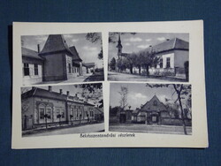 Képeslap,Békésszentandrás,mozaik,tanácsháza,iskola,Léderer Rudolf kastély látkép,részlet,1957-