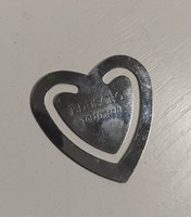 SZÉP ÁLLAPOTÚ  ACÉL JELZETT SZÍV ALAKÚ KÖNYVJELZŐ PÉNZCSIPESZ