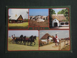 Képeslap,Bugac,Bugacpuszta,mozaik,csárda,kemping,csikós,négyes fogat látkép,1987-