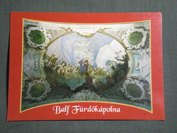 Képeslap,Balf,fürdőkápolna templom freskó látkép részlet,1990-