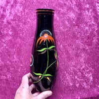 Régi Veb Kunst-Glas Wasungen fekete, festett üvegváza, 25 cm magas váza