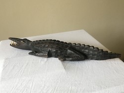 ÉBEN FA Fekete Afrikai Kézzel Faragott Kajmán Krokodil !!! Hibátlan !!! 41,5cm Hosszú !!!