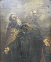 Antik, XIX. századi, fatáblára festett kép, "Szerzetes látomása" 43*37 cm