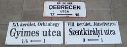 3 db. régi utcanév zománc tábla EGYÜTT. Debrecen, Gyimes, Szentkirályi utca.