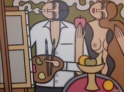 Art Deco stílusú festmény- Guena- 60x80cm -LE PEINTRE,LA MUSE ET LA POMME ...
