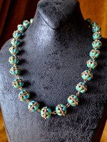 Vintage Beautiful blue and green enamel beads necklace,