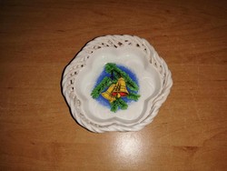 Bodrogkeresztúri kerámia karácsonyi csengős áttört szélű tálka - átm. 9,5 cm (36/d)