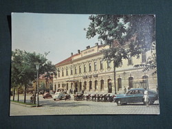 Képeslap,Békéscsaba,Csaba szálló,hotel,parkoló,autó,motorkerékpár látkép,részlet, 1964-