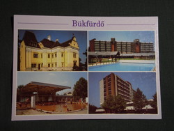 Képeslap,Bük gyógyfürdő,mozaik,Szapáry kastély,SZOT üdülő,szálló látkép,részlet, 1990-