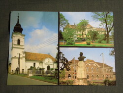 Képeslap,Abony,mozaik,tanácsháza,templom,iskola,utca látkép,részlet, 1987-