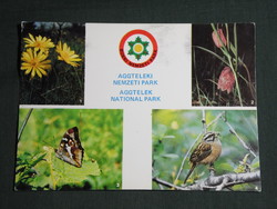 Képeslap,Aggtelek nemzeti park,Jósvafő,madár,lepke,védett nővény látkép,részlet,1980-