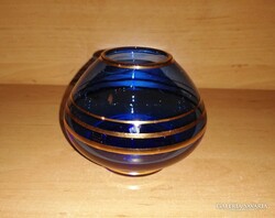 Arany csíkos kék színű Parádi üveg váza - 7 cm magas (20/d)