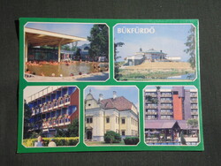 Képeslap,Bük gyógyfürdő,mozaik,Szapáry kastély,SZOT üdülő,szálló látkép,részlet, 1990-