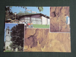 Képeslap,Abaliget,mozaik,kemping,étterem,templom,cseppkőbarlang látkép,részlet, 1987-
