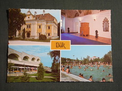 Képeslap,Bük gyógyfürdő,mozaik,Szapáry kastély,strandfürdő medence,étterem látkép,részlet, 1984-