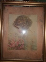 Beregi Sándor (1876 - 1943 )alkotása színezett akvarell kőnyomat Gyermek portré kompozíció RITKA