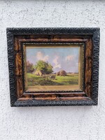 Harencz János tájkép lóitatàs gèmes kútból eredeti blondel keret Miniatűr stílusú. Harencz József
